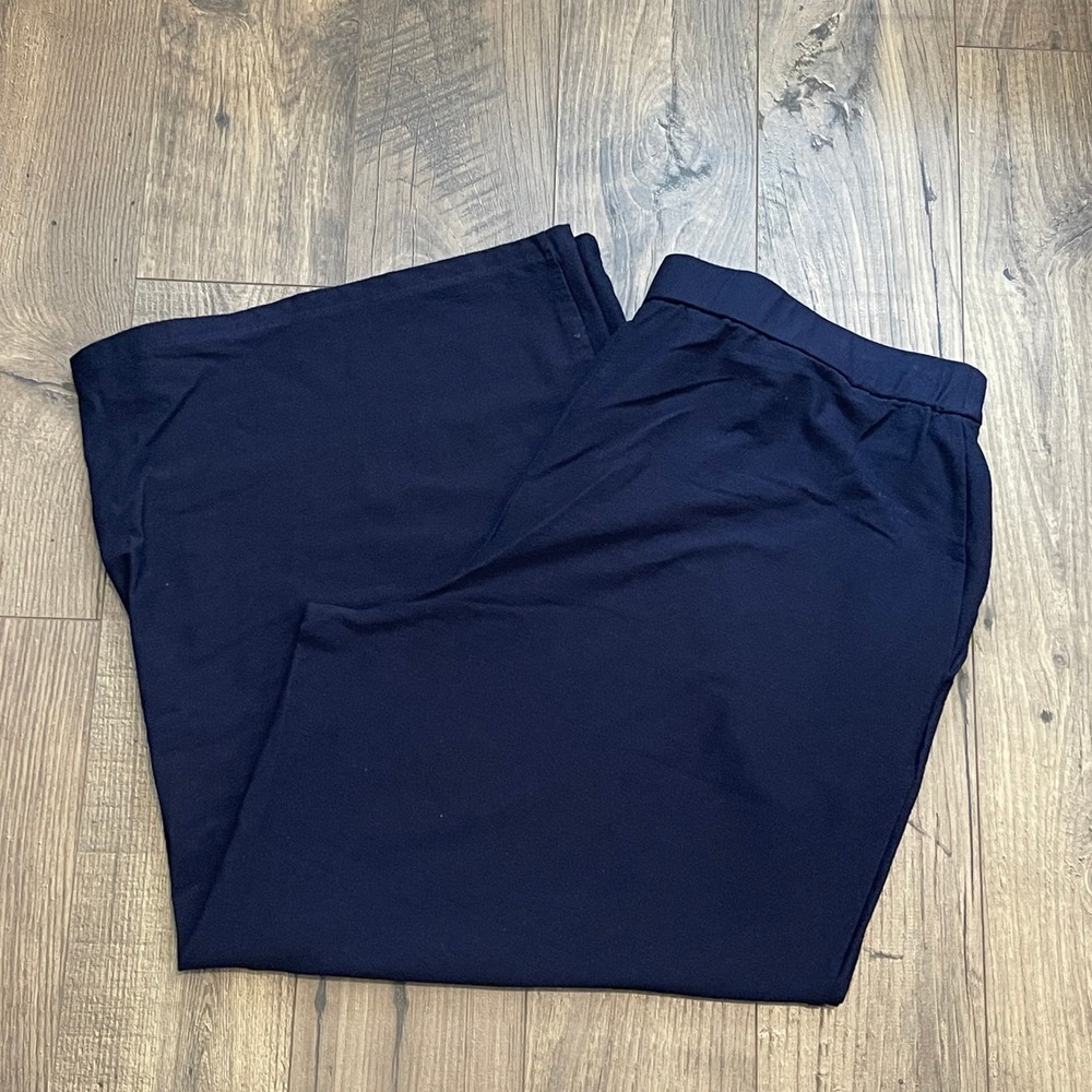 Eileen Fisher Navy Blue Viscose Jersey Wide Leg Crop Pants Size 14 Made in USA